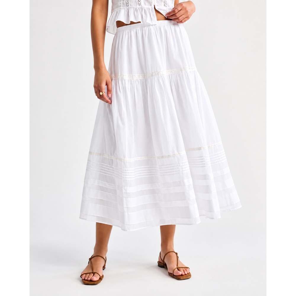 Abercrombie & Fitch Maxi Skirt Boho A line Pull On NEW White XS Petite